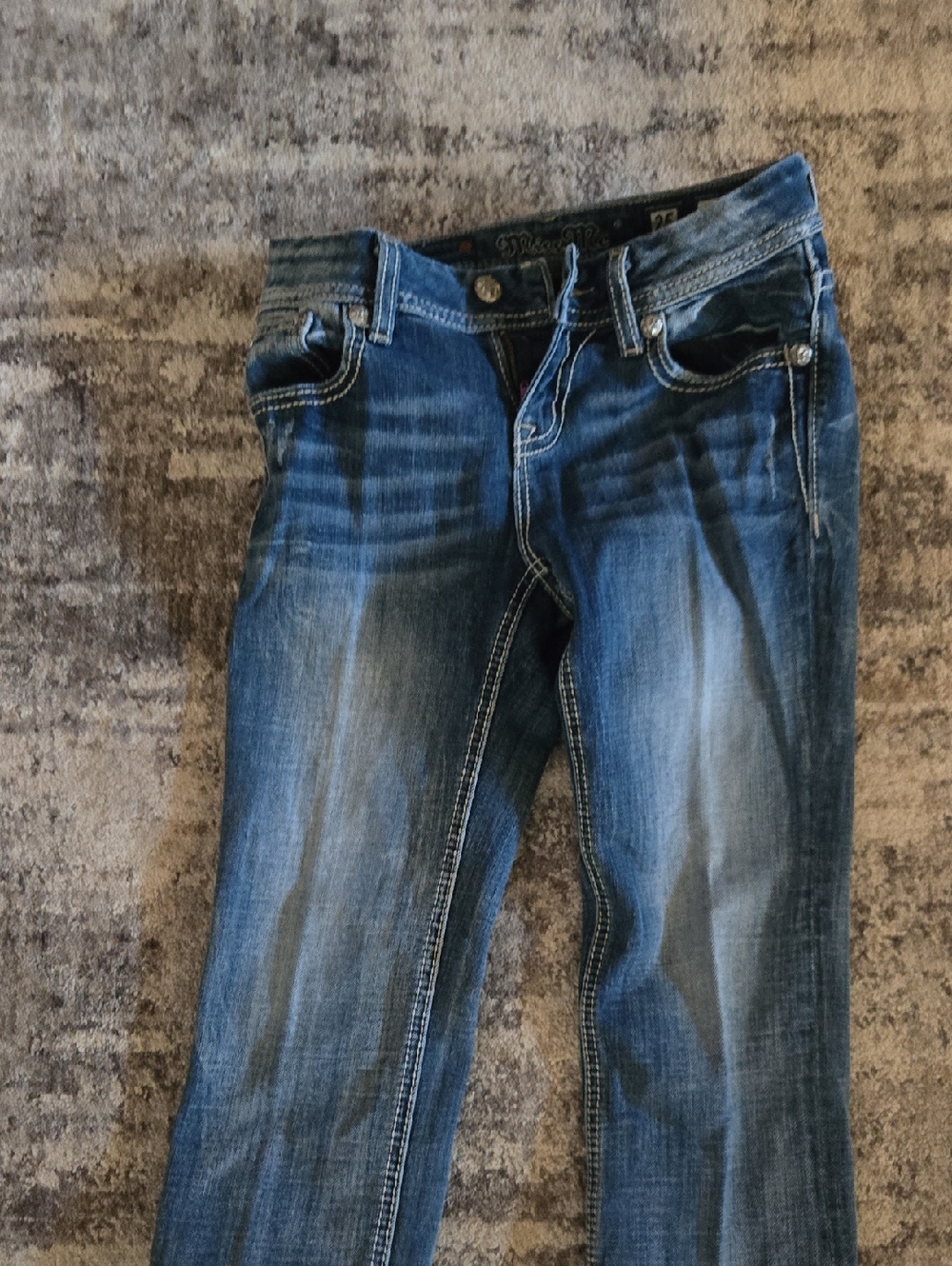Miss Me Blue Distressed Denim Capri Shorts